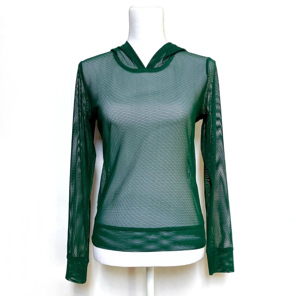 ♦️SOLD♦️FOREVER 21 Green Open-Mesh Hoodie Top NWOT - Picture 1 of 8